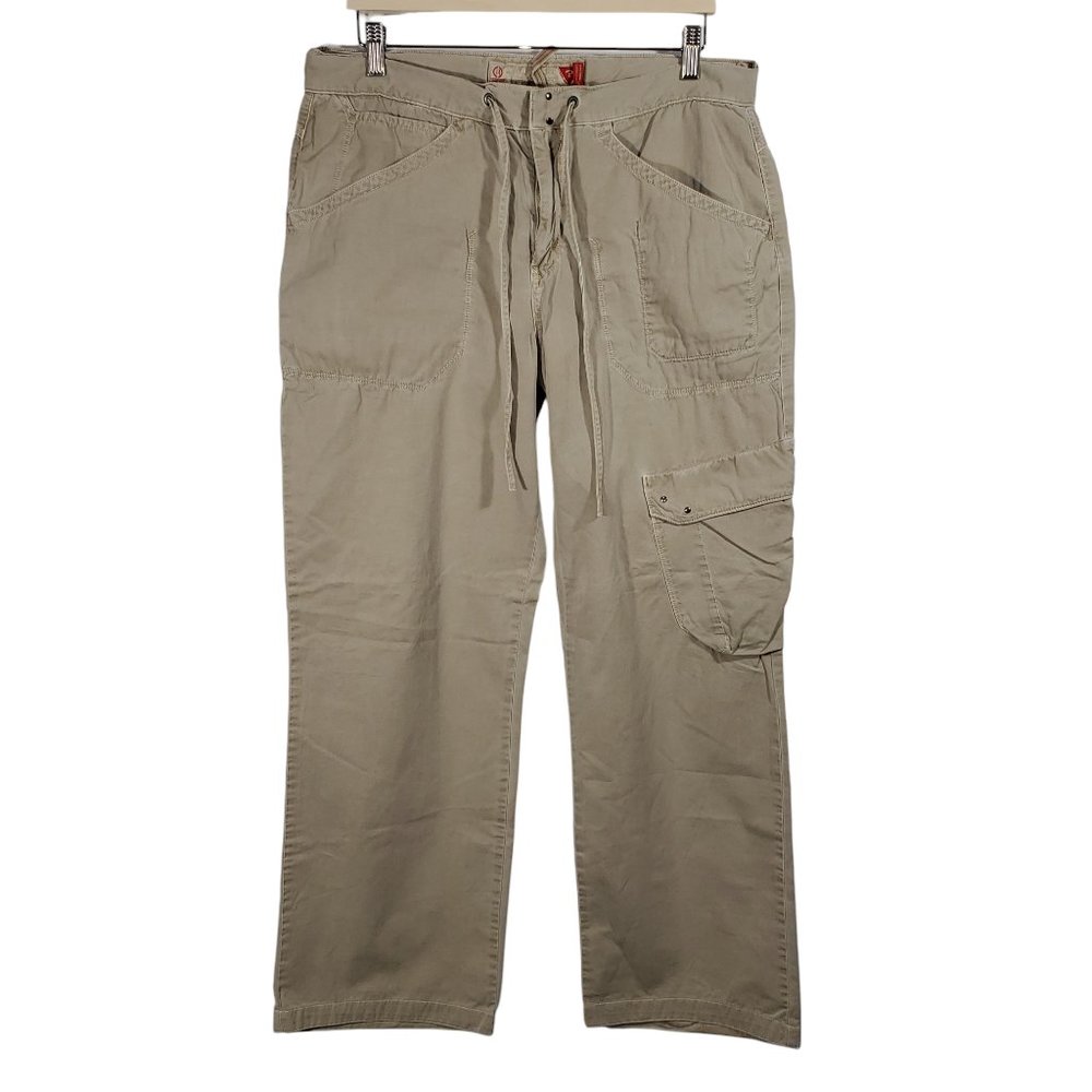 Retro Y2K Guess Jeans Cargo Pants Womens 32 Khaki Flare-Leg Baggy Drawstring